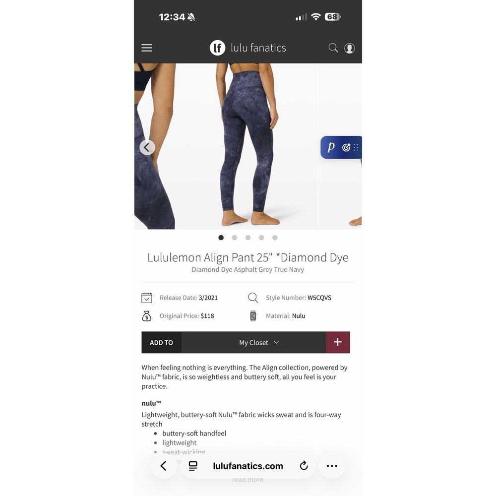 🍋EUC Lululemon Align Pant 25" Diamond DyeDiamond Dye Asphalt Grey True Navy 14